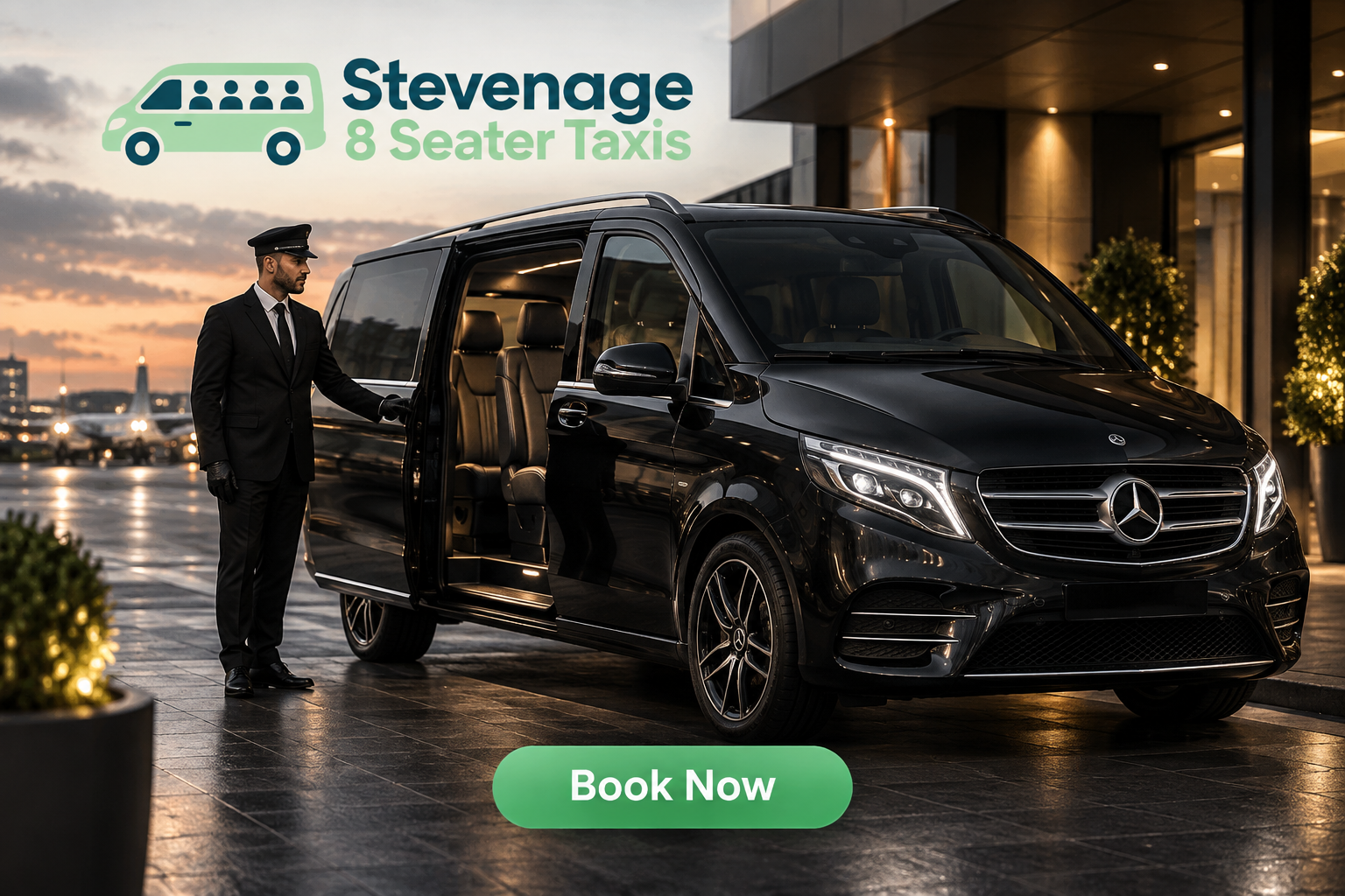 8-seater minibus parked ready for passenger transport in Stevenage